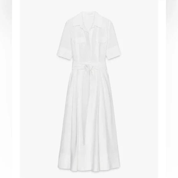 Zara white poplin midi dress with belt. Medium, NWT - Picture 6 of 13